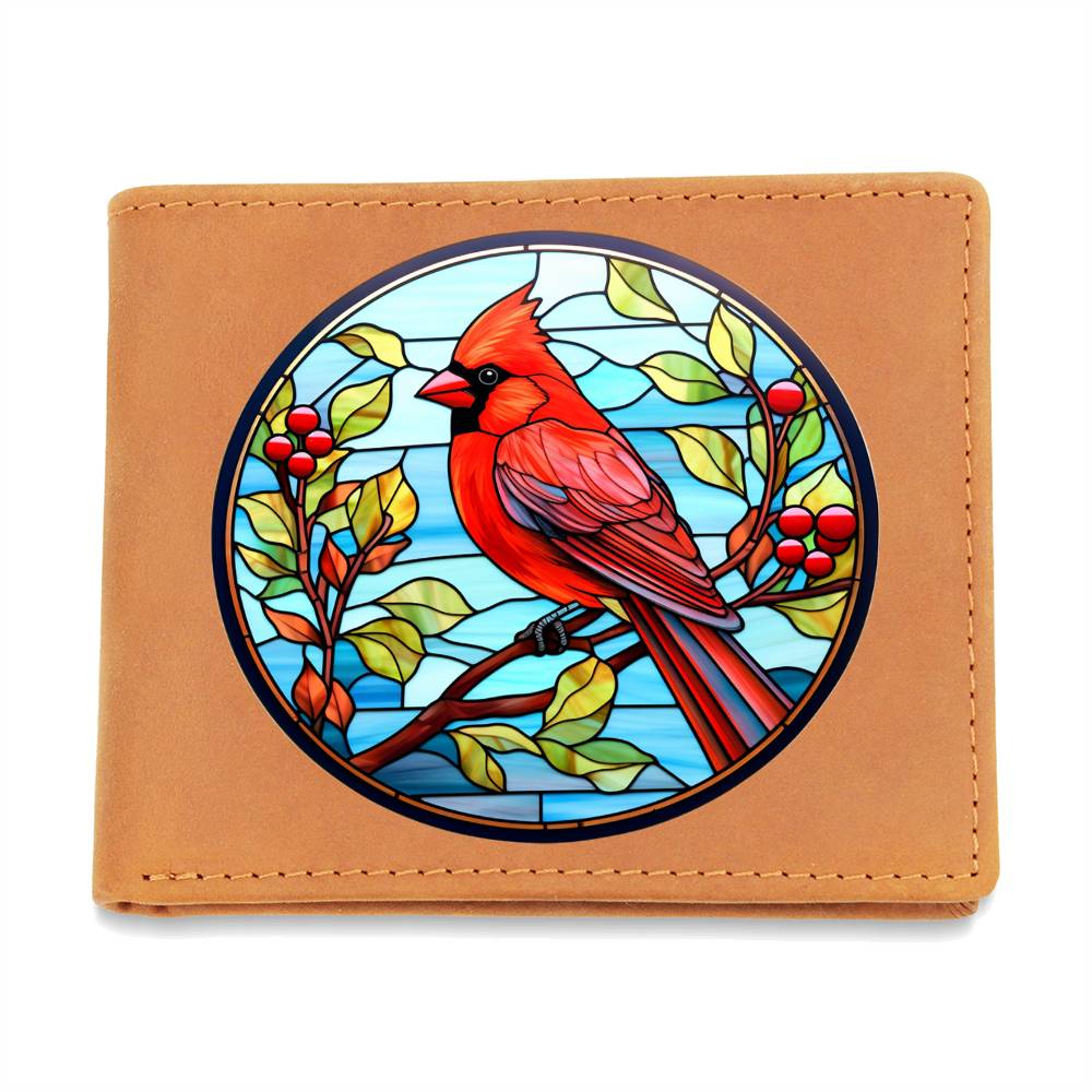 Christmas Red Cardinal Stained Glass Design 029 - Leather Wallet