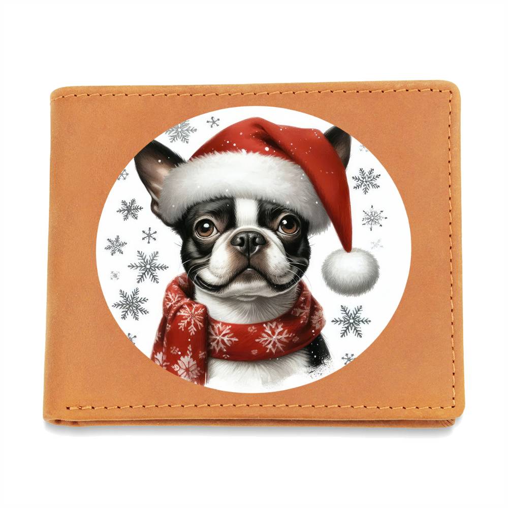 Christmas Dog - Boston Terrier - Leather Wallet