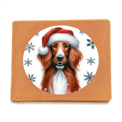 Christmas Dog - Irish Red and White Setter - Leather Wallet