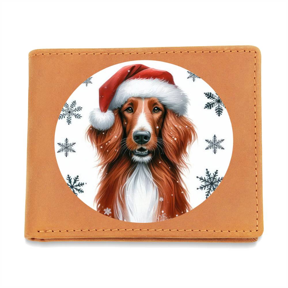 Christmas Dog - Irish Red and White Setter - Leather Wallet