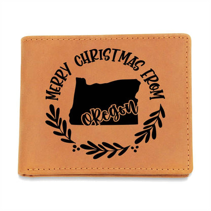 Merry Christmas From Oregon - Leather Wallet