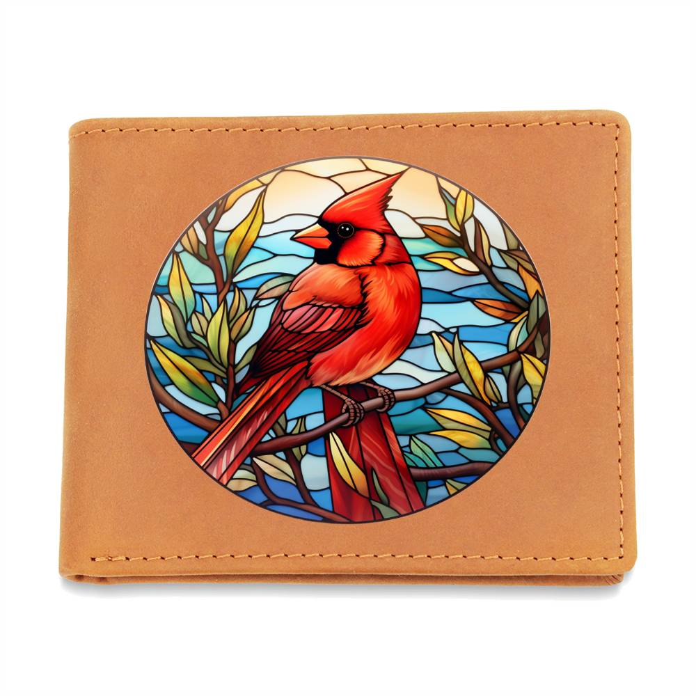 Christmas Red Cardinal Stained Glass Design 024 - Leather Wallet