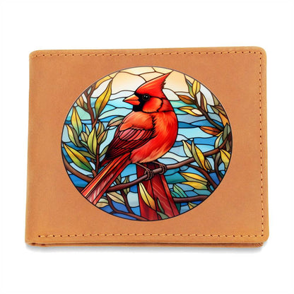 Christmas Red Cardinal Stained Glass Design 024 - Leather Wallet