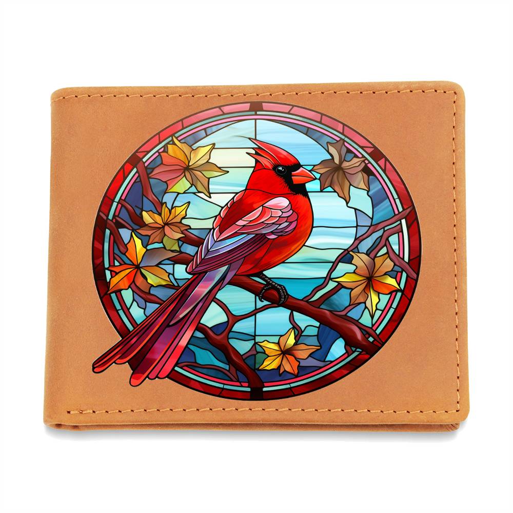 Christmas Red Cardinal Stained Glass Design 030 - Leather Wallet