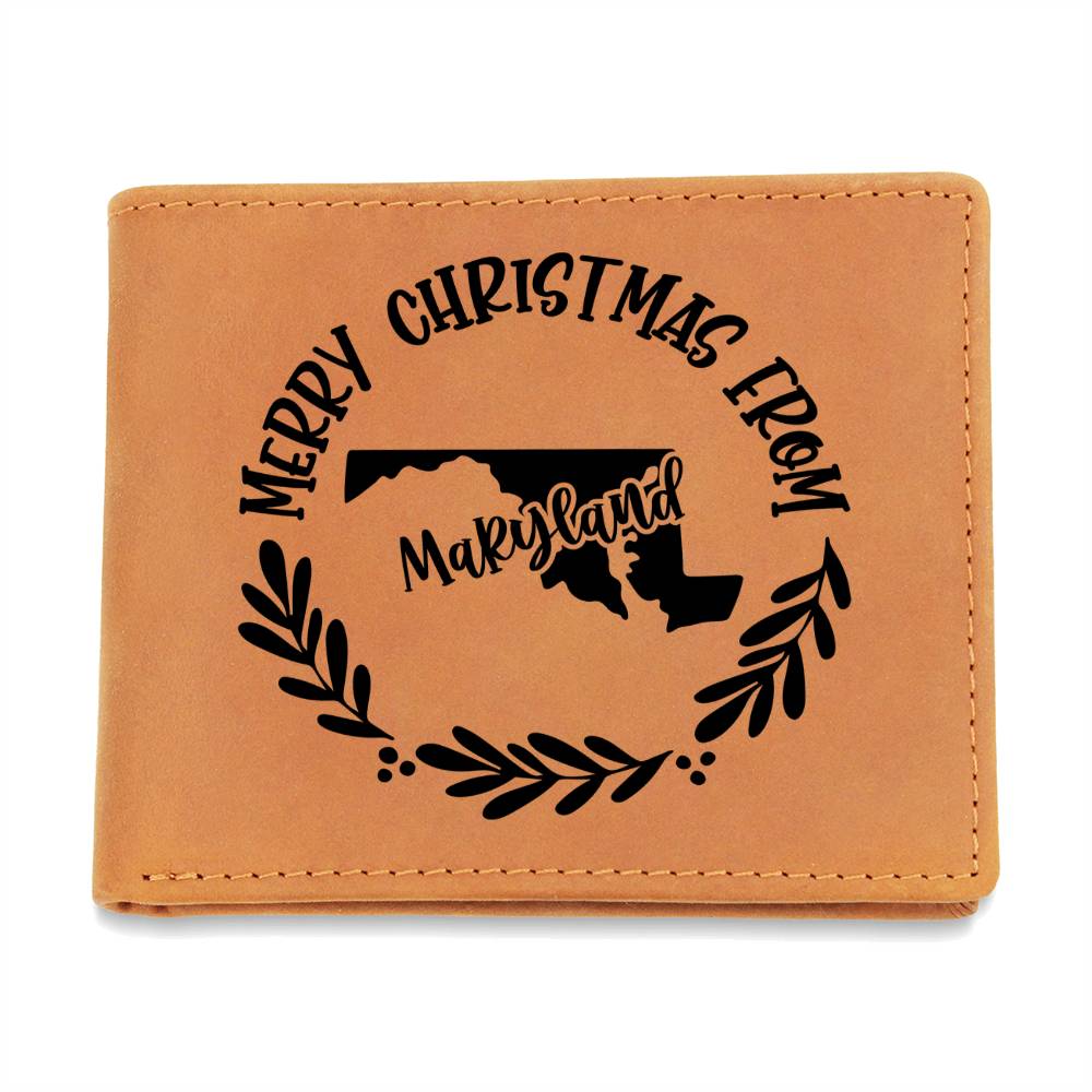 Merry Christmas From Maryland - Leather Wallet