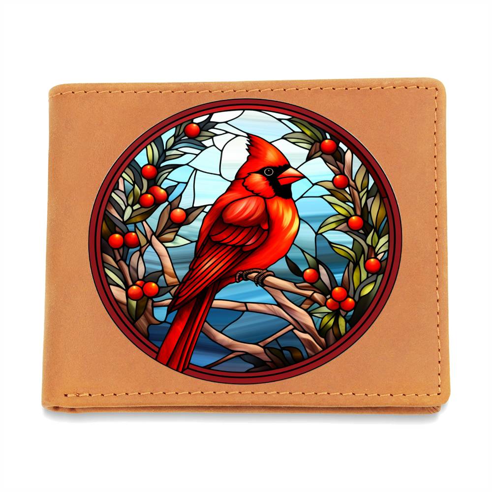 Christmas Red Cardinal Stained Glass Design 013 - Leather Wallet
