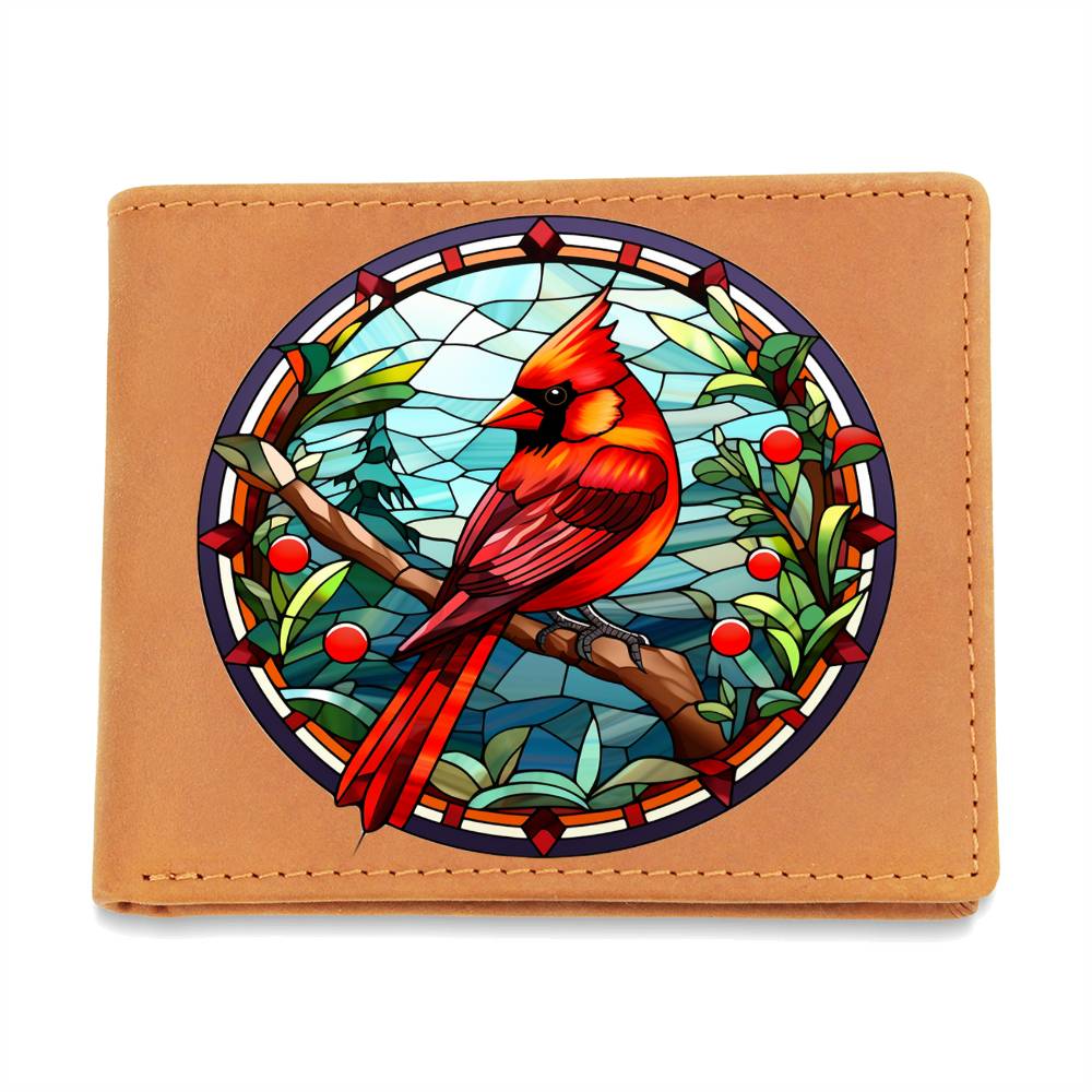 Christmas Red Cardinal Stained Glass Design 027 - Leather Wallet