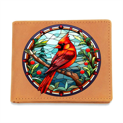 Christmas Red Cardinal Stained Glass Design 027 - Leather Wallet