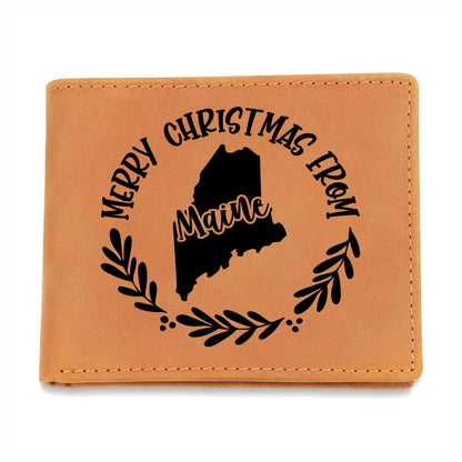 Merry Christmas From Maine - Leather Wallet