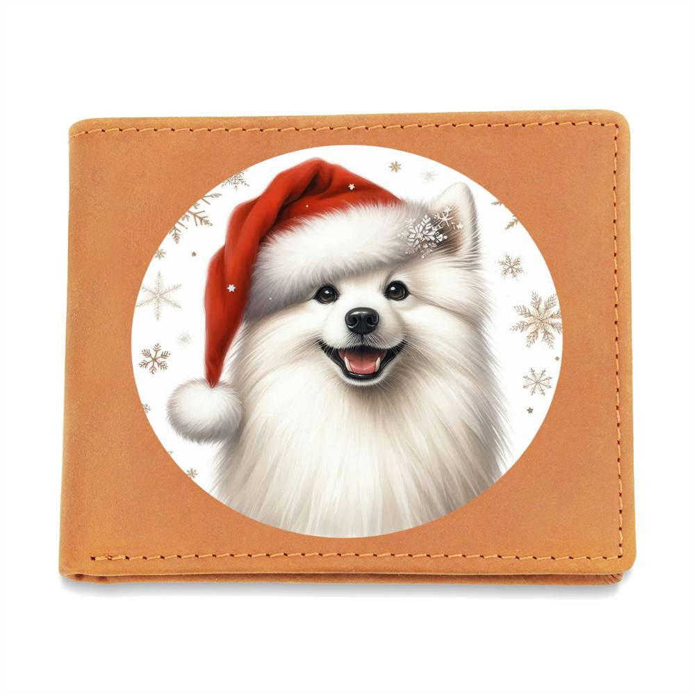 Christmas Dog - American Eskimo - Leather Wallet