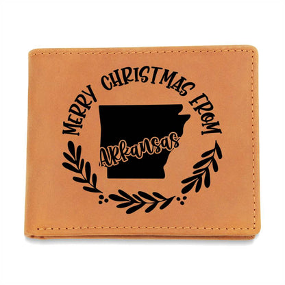 Merry Christmas From Arkansas - Leather Wallet
