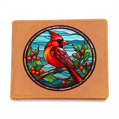 Christmas Red Cardinal Stained Glass Design 016 - Leather Wallet