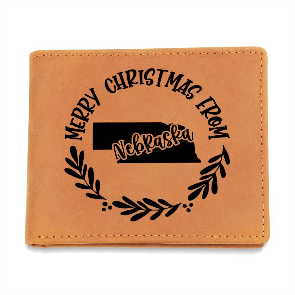 Merry Christmas From Nebraska - Leather Wallet