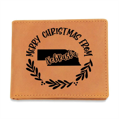 Merry Christmas From Nebraska - Leather Wallet