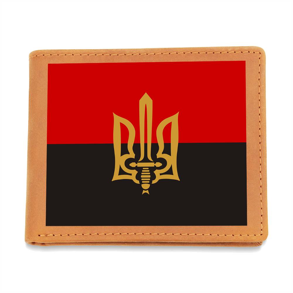 Stylized Tryzub And Red-Black Flag - Leather Wallet