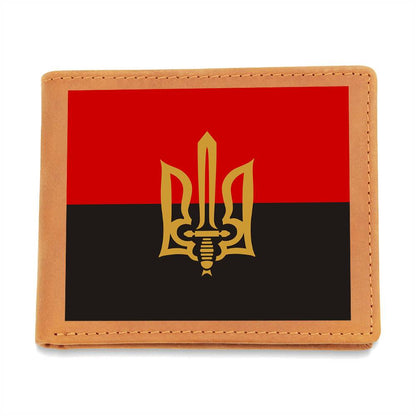 Stylized Tryzub And Red-Black Flag - Leather Wallet