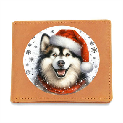 Christmas Dog - Alaskan Malamute - Leather Wallet