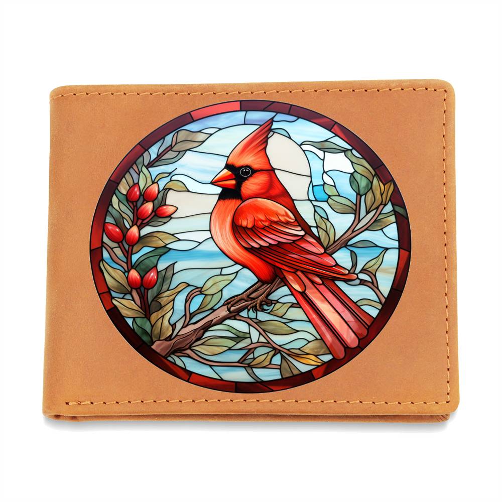 Christmas Red Cardinal Stained Glass Design 014 - Leather Wallet
