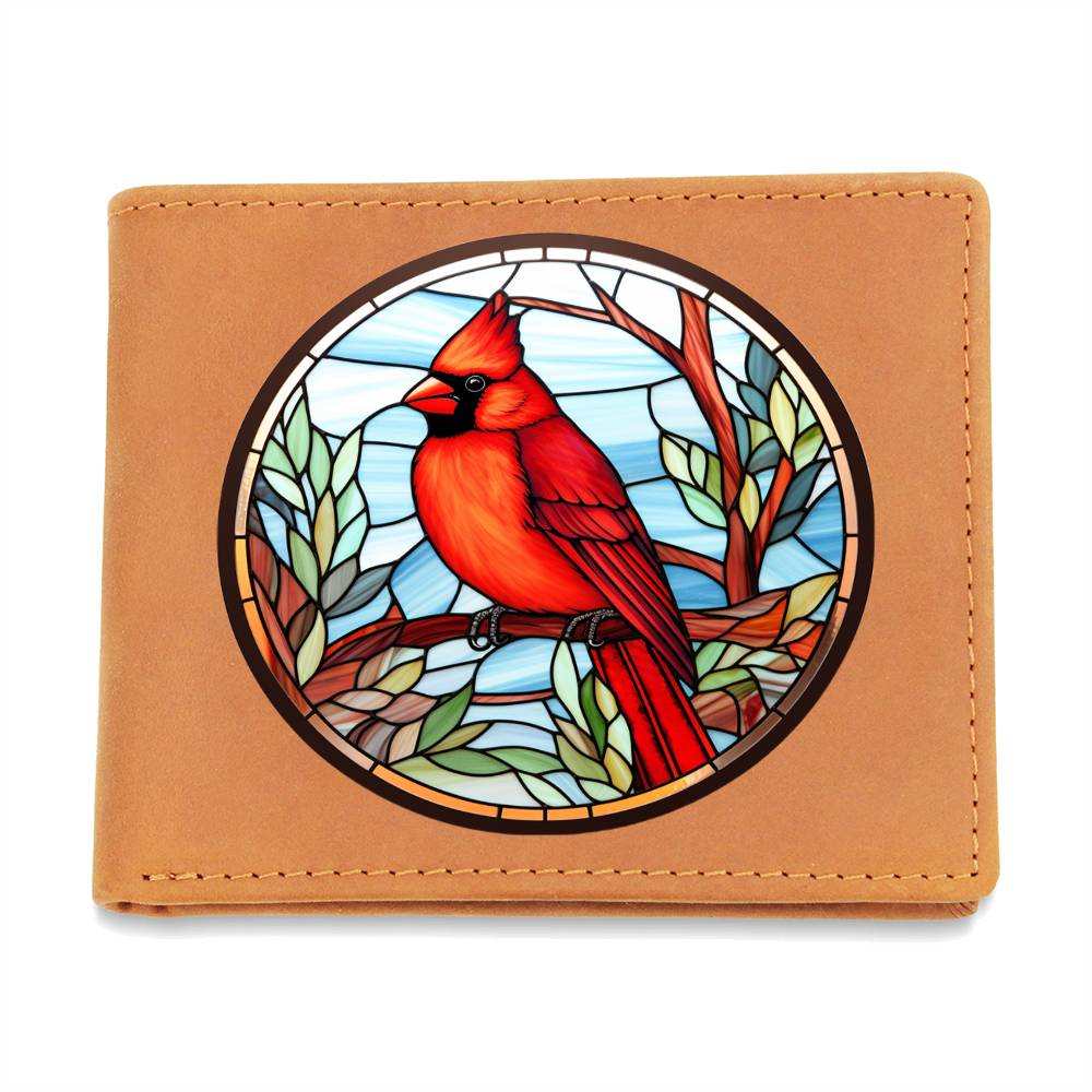 Christmas Red Cardinal Stained Glass Design 034 - Leather Wallet