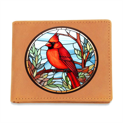 Christmas Red Cardinal Stained Glass Design 034 - Leather Wallet