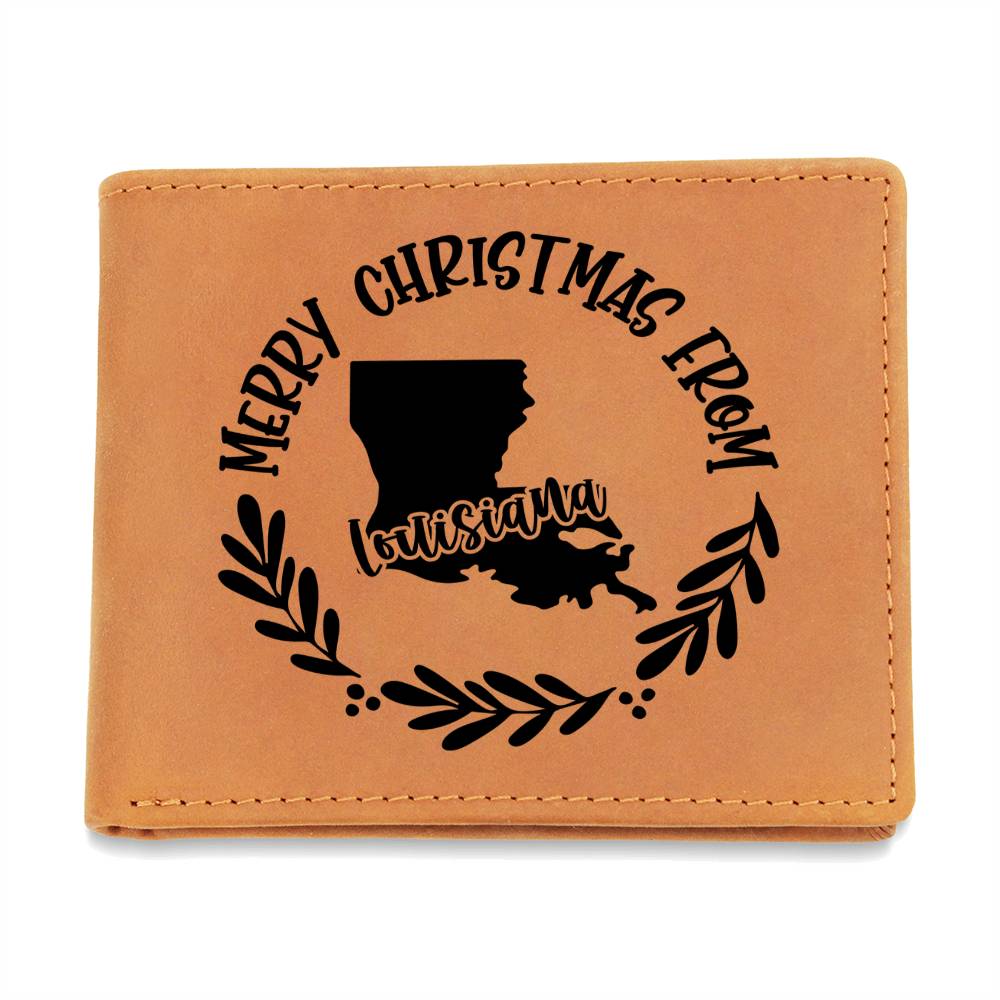 Merry Christmas From Louisiana - Leather Wallet