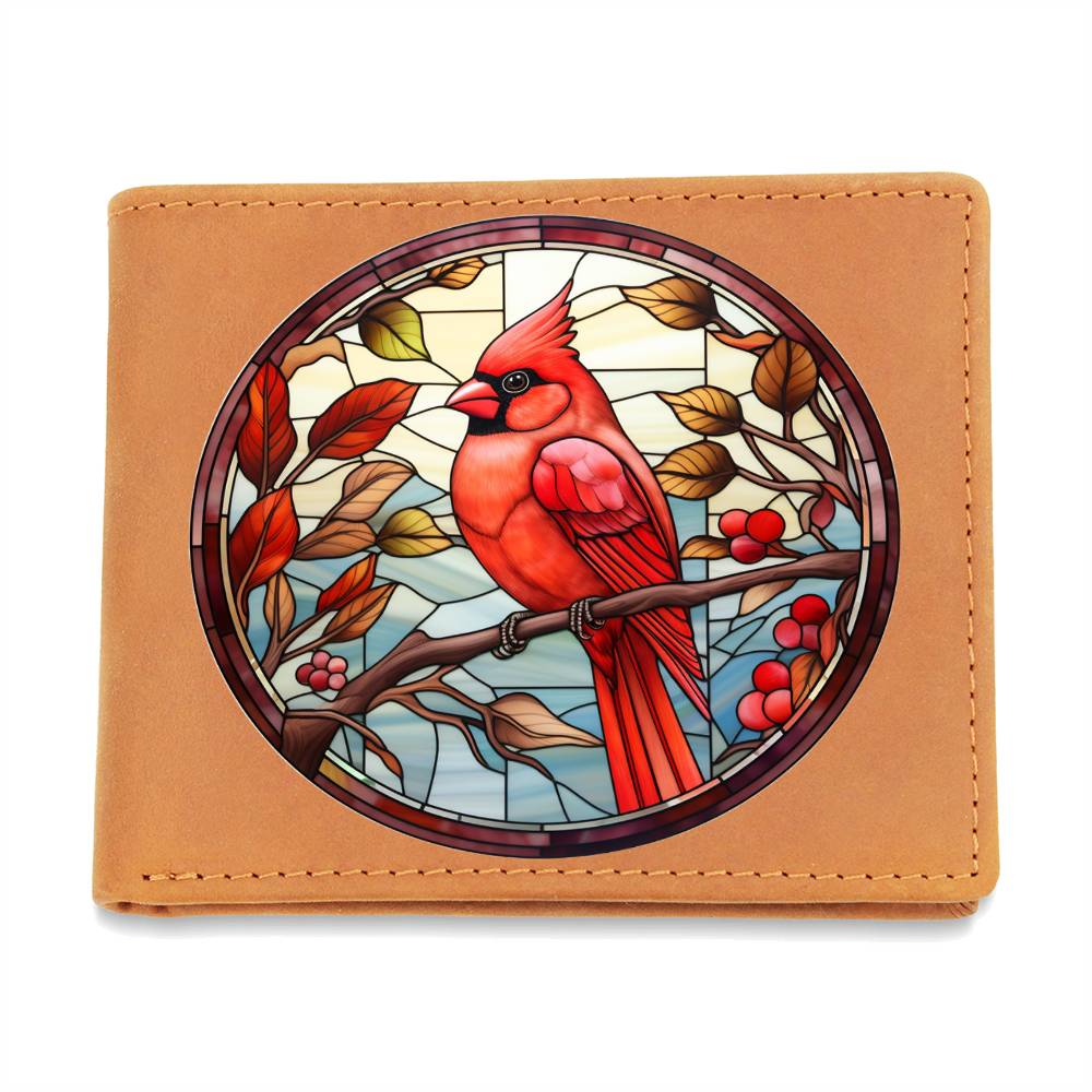 Christmas Red Cardinal Stained Glass Design 031 - Leather Wallet