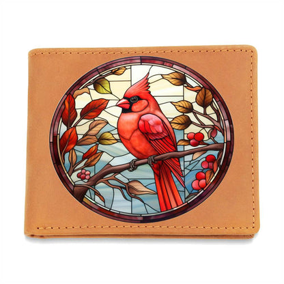 Christmas Red Cardinal Stained Glass Design 031 - Leather Wallet