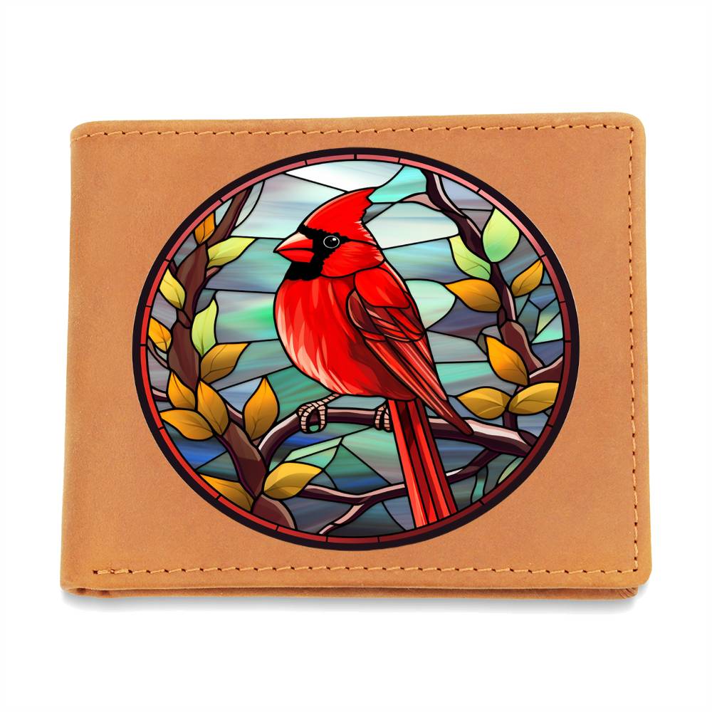 Christmas Red Cardinal Stained Glass Design 012 - Leather Wallet