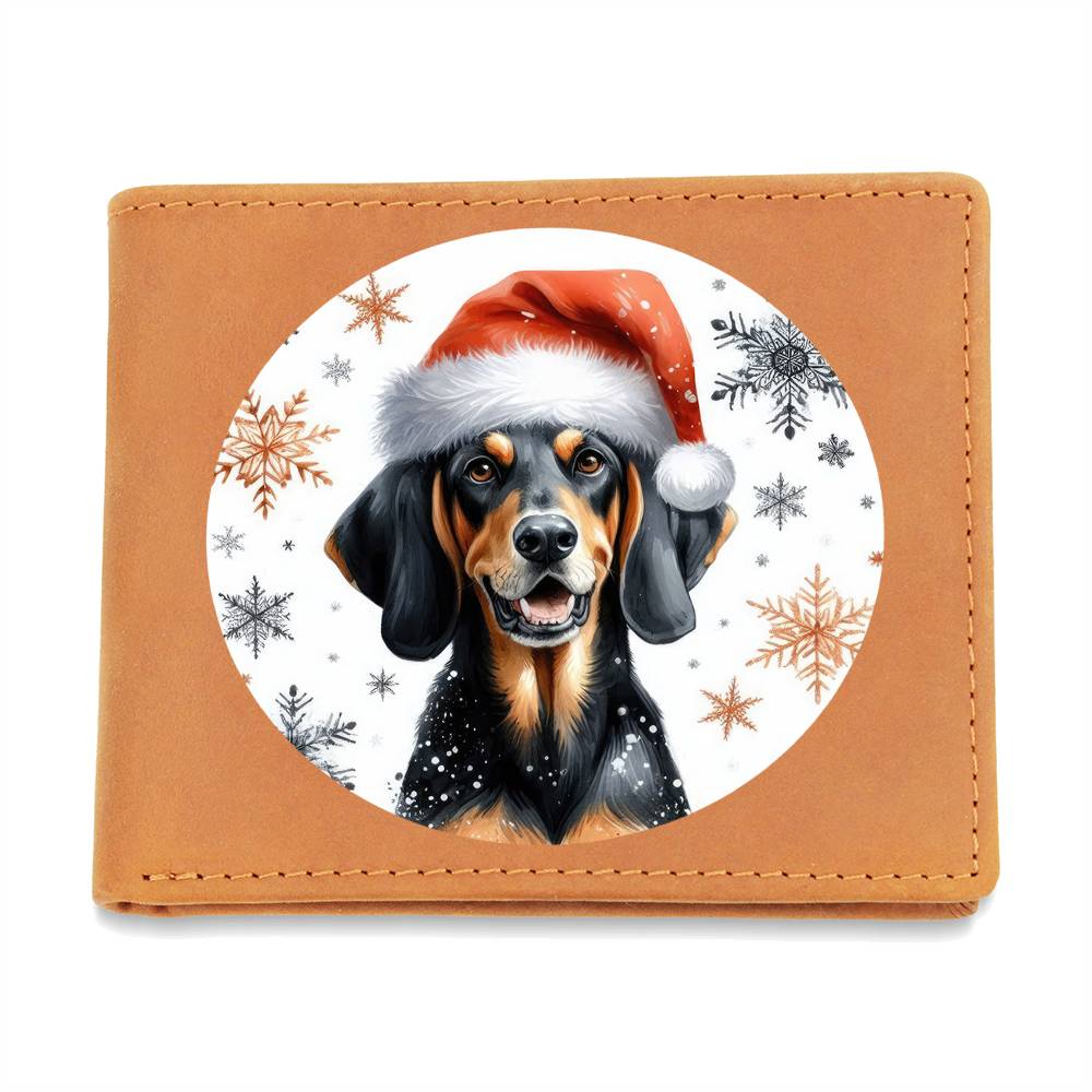 Christmas Dog - Black and Tan Coonhound - Leather Wallet