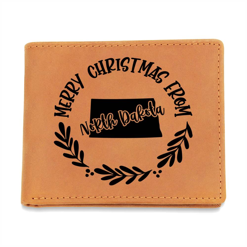 Merry Christmas From North Dakota - Leather Wallet