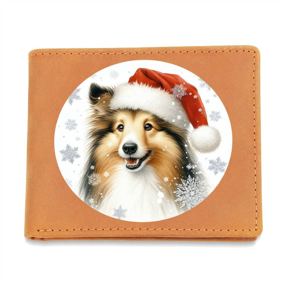 Christmas Dog - Shetland Sheepdog - Leather Wallet