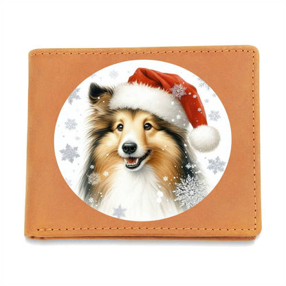 Christmas Dog - Shetland Sheepdog - Leather Wallet