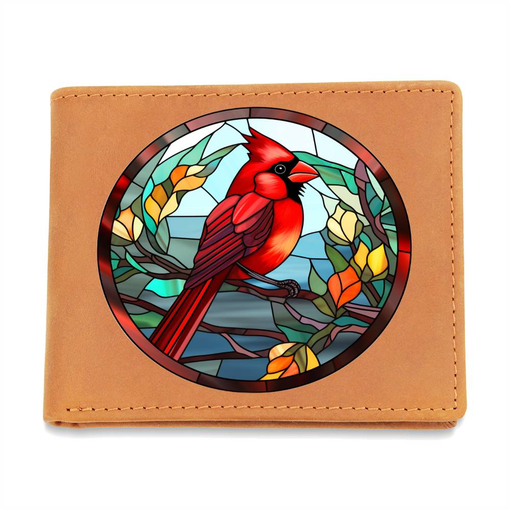 Christmas Red Cardinal Stained Glass Design 011 - Leather Wallet
