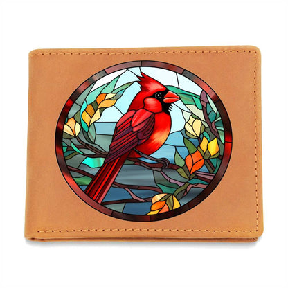 Christmas Red Cardinal Stained Glass Design 011 - Leather Wallet