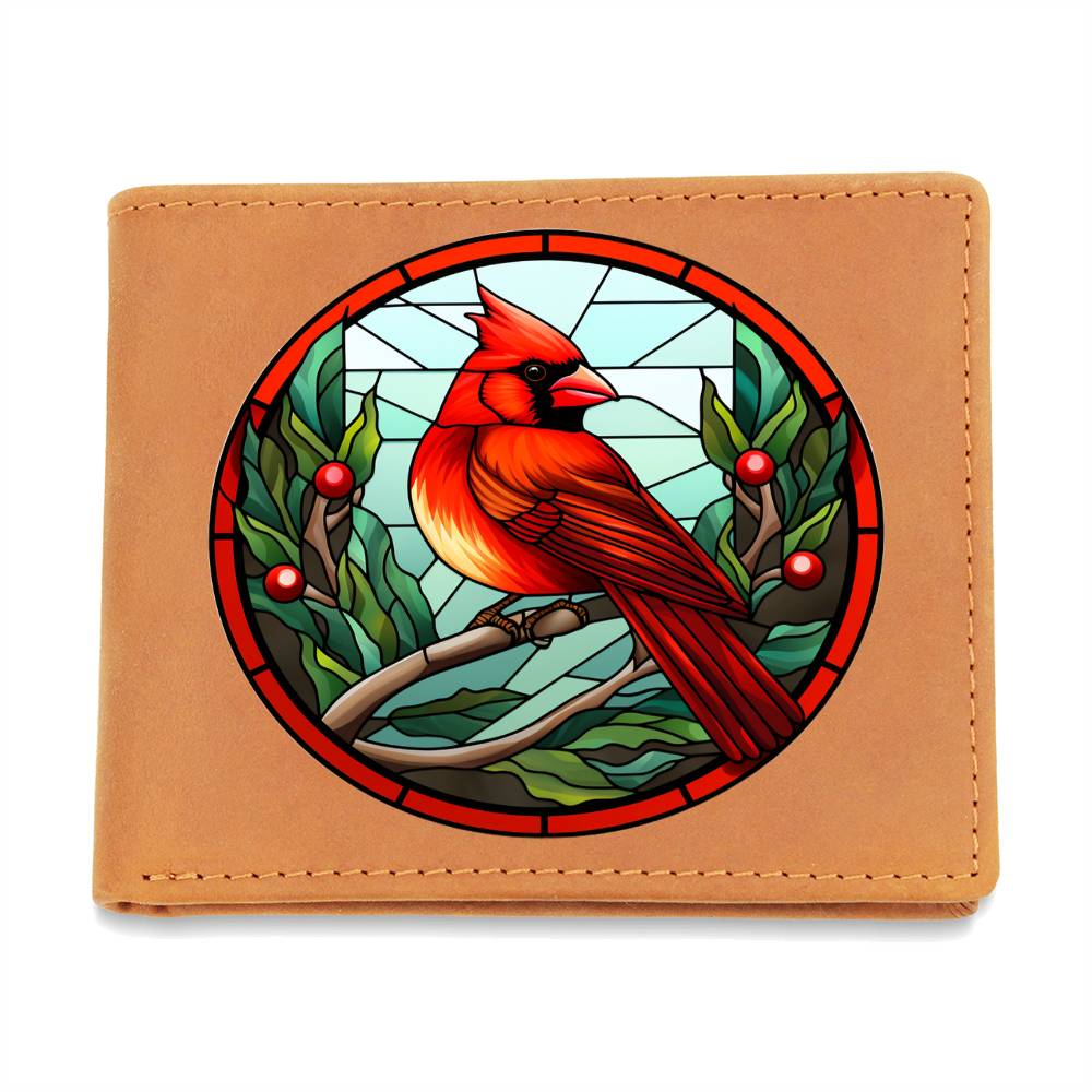 Christmas Red Cardinal Stained Glass Design 023 - Leather Wallet
