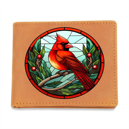 Christmas Red Cardinal Stained Glass Design 023 - Leather Wallet