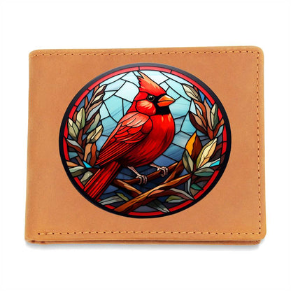Christmas Red Cardinal Stained Glass Design 005 - Leather Wallet