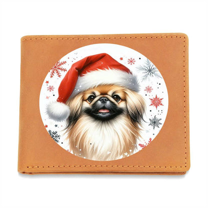 Christmas Dog - Pekingese - Leather Wallet