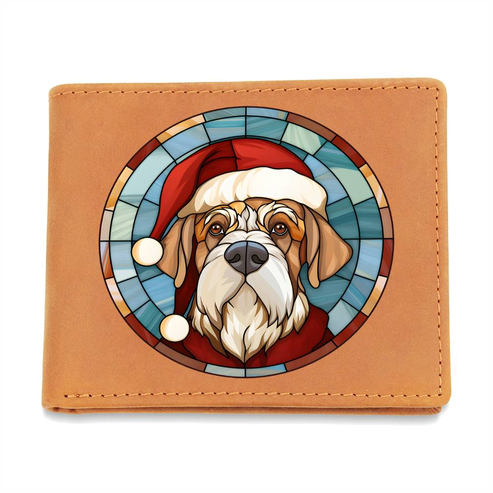 Dog Stained Glass Christmas Design 006 - Leather Wallet