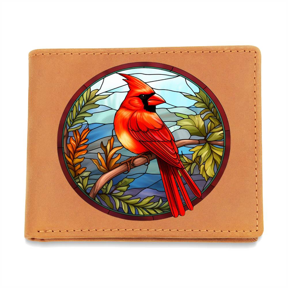 Christmas Red Cardinal Stained Glass Design 025 - Leather Wallet