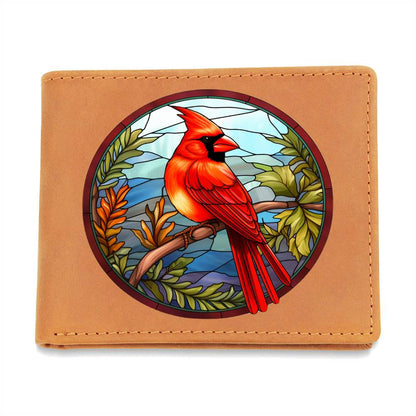 Christmas Red Cardinal Stained Glass Design 025 - Leather Wallet