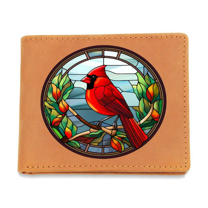 Christmas Red Cardinal Stained Glass Design 010 - Leather Wallet