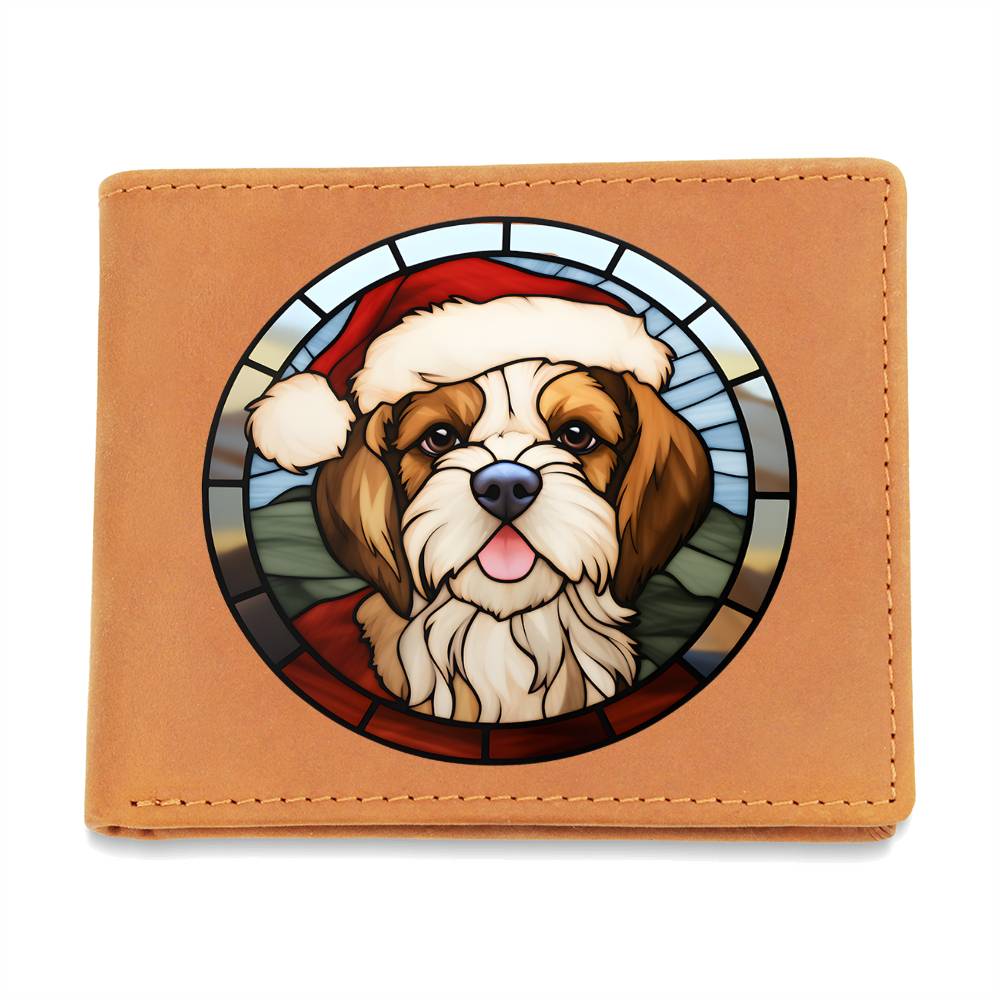 Dog Stained Glass Christmas Design 032 - Leather Wallet