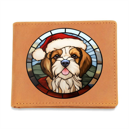 Dog Stained Glass Christmas Design 032 - Leather Wallet