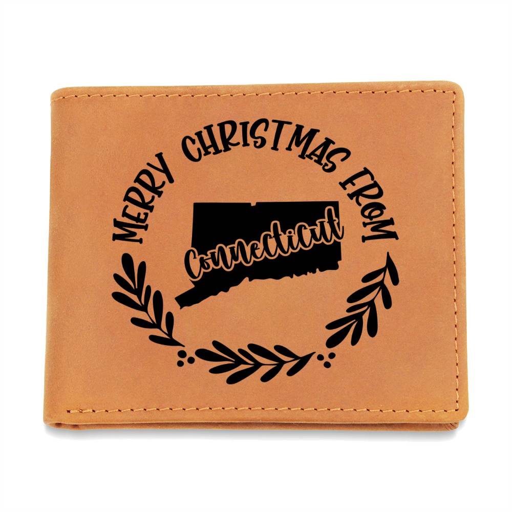 Merry Christmas From Connecticut - Leather Wallet