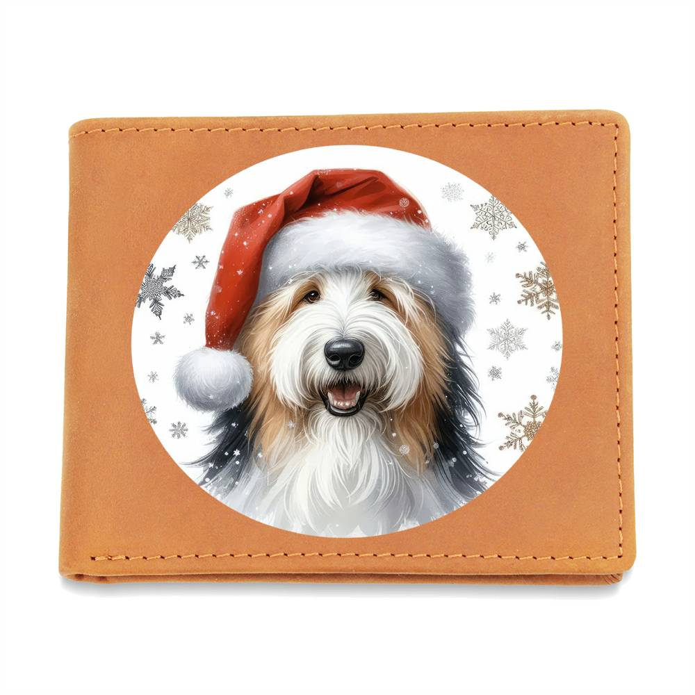 Christmas Dog - Old English Sheepdog - Leather Wallet