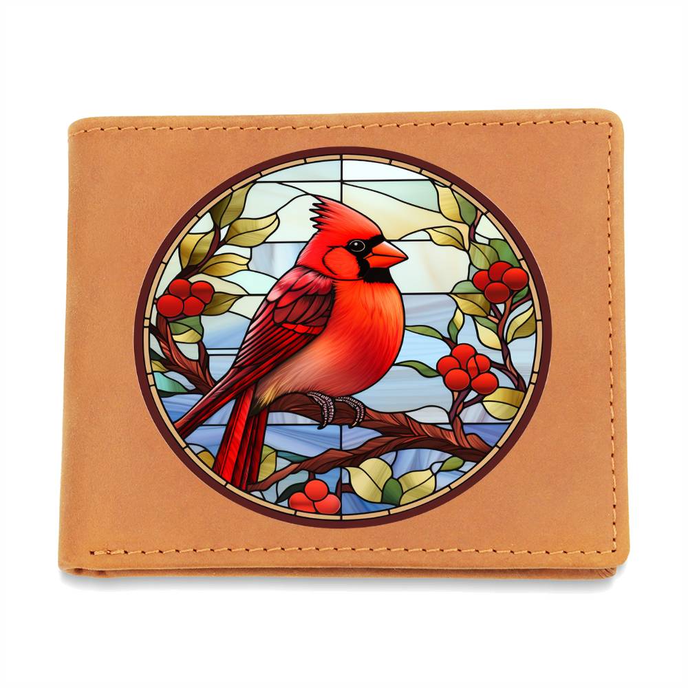 Christmas Red Cardinal Stained Glass Design 007 - Leather Wallet