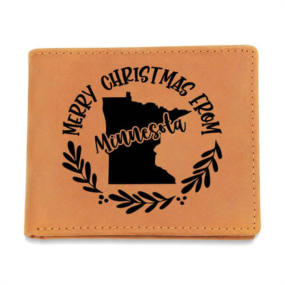 Merry Christmas From Minnesota - Leather Wallet
