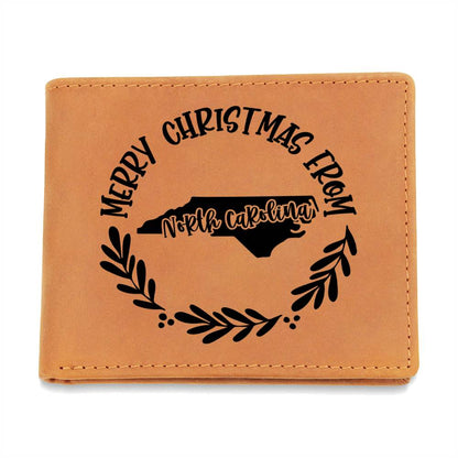 Merry Christmas From North Carolina - Leather Wallet