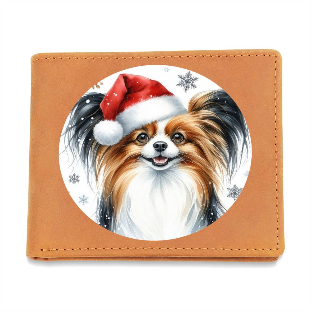 Christmas Dog - Papillon - Leather Wallet